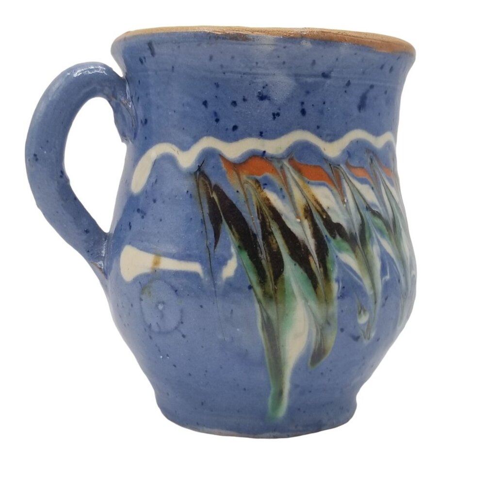 Vintage Stoneware Pottery Mug SIGNED Native American SIGNED Blue Drip Glaze - Picture 4 of 10